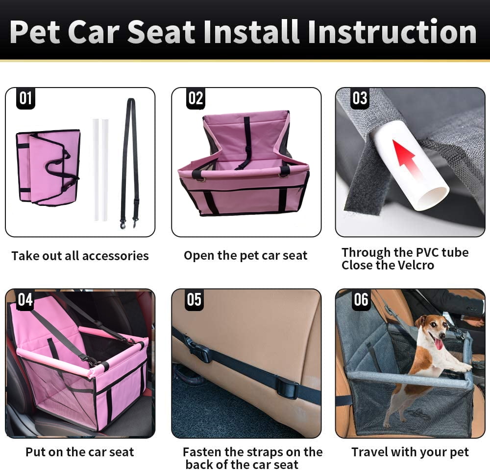 Portable Pet Car Seat Booster for Small Dogs, Travel Dog Car Seat with Clip-On Safety Leash and Sturdy PVC Frame, Anti-Collapse Design, Ideal for Small Dogs Under 25 lbs