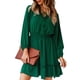 thumbnail image 1 of Vestido de línea A, manga larga abombada, cordón, cuello en V, cintura, vestido informal adelgazante para verano, 1 of 6