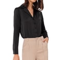 thumbnail image 1 of CAMISA LEOTARDO DE BOTÓN INSPIRADA EN CHIC PARA MUJER, BLUSA DE SATÉN DE MANGA LARGA CON SOLAPA DE MUESCA PARA TRABAJO TALLA S NEGRO, 1 of 6