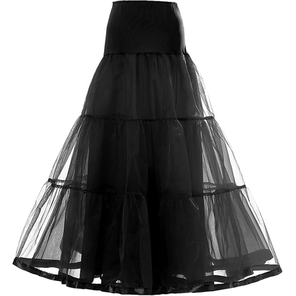 CYYPLAS Women's 50s Petticoat Lightweight Vintage Black Skirt Elastic High Waist A-Line Floor Length Ballet Underskirt 1PC