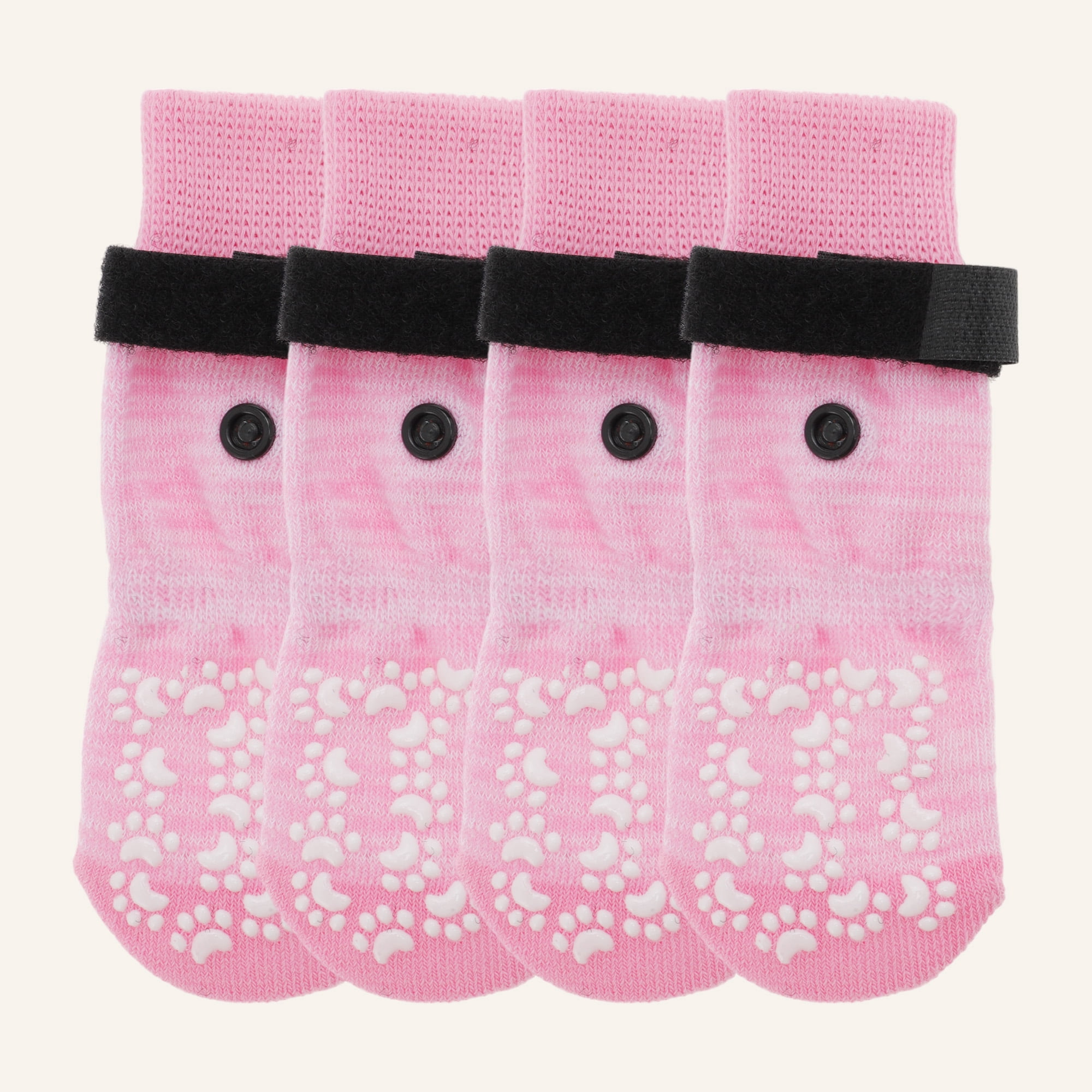 Unique Bargains 4 Pcs Non-Slip Dog Socks with Adjustable Tapes Pink L