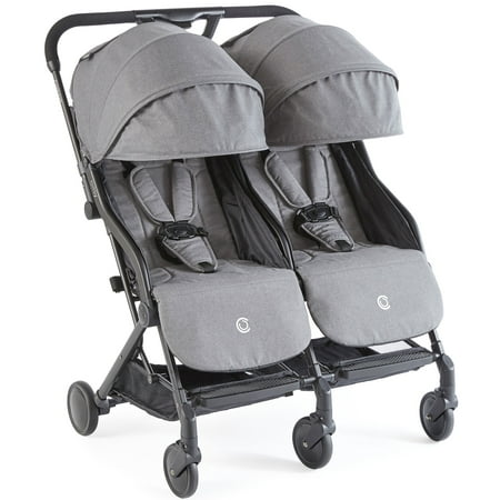 Contours Bitsy Double Side by Side Stroller - Adapter-Free Car Seat Compatable; Compact Fold; 2019 Model - Granite