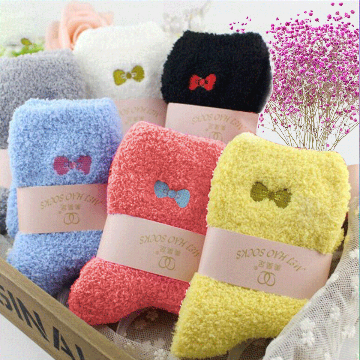 HQZY Fuzzy Socks For Women , Colorful Warm Socks For Women Soft Fluffy Bed Socks Winter Warm Lounge Slipper Fleece Sock 6 Pairs