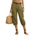 thumbnail image 2 of ClodeEU Women's High Waist Cropped Cargo Pants,Casual Capri Trousers with Pockets Army Green,Women's Plus L, 2 of 7