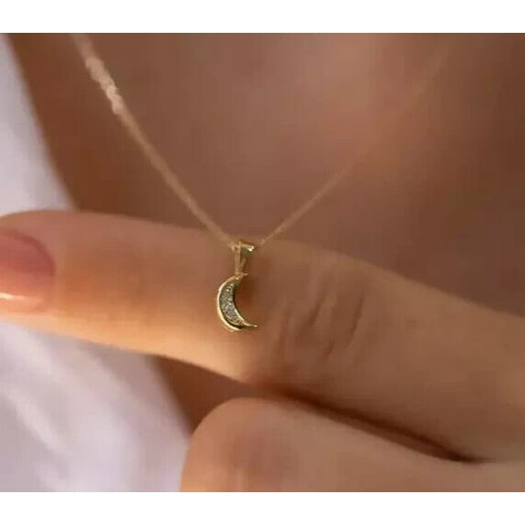 14K Yellow Gold Plated 1Ct Round Cut Lab Created Diamond Women's Moon Pendant