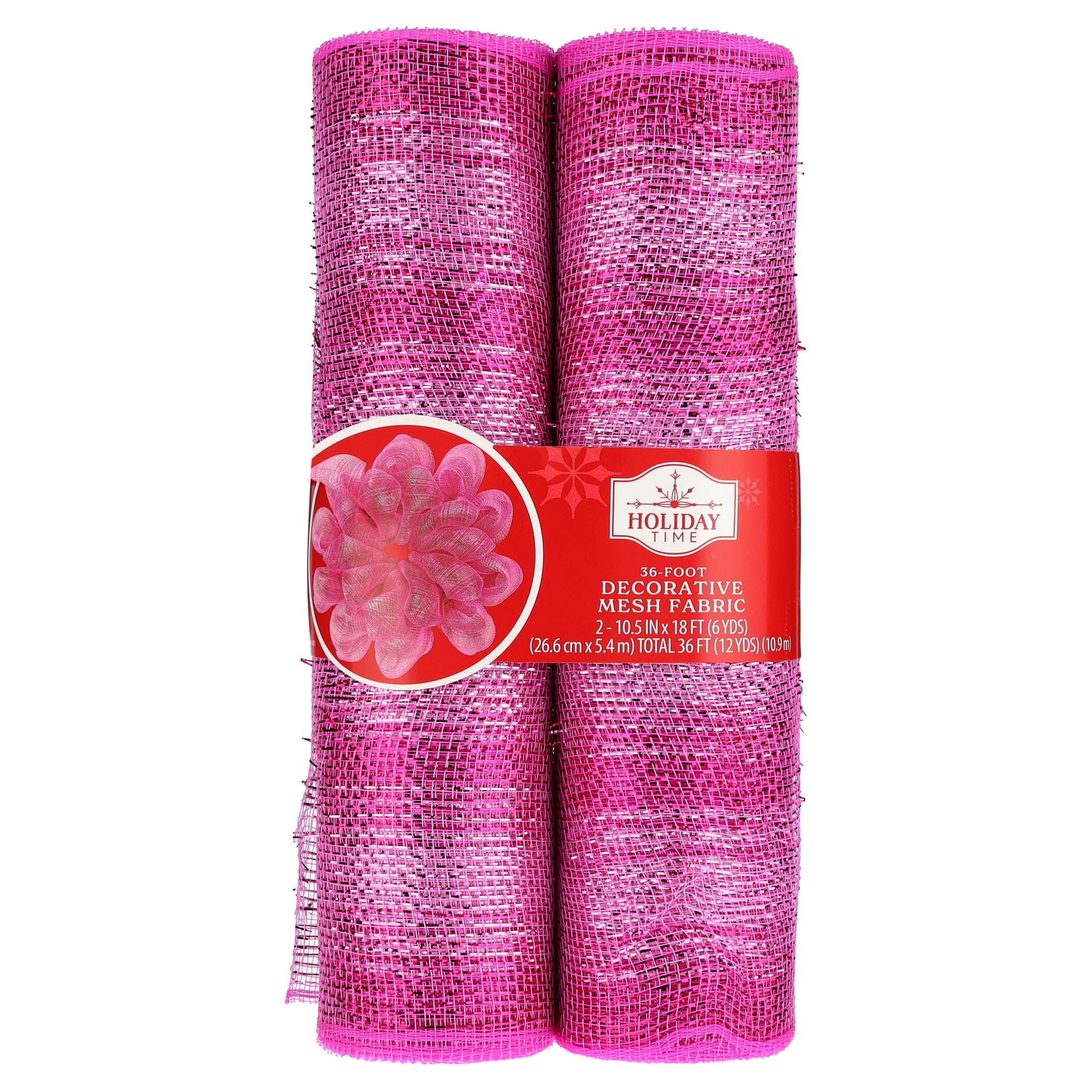 Pink and Silver Decorative Mesh Fabric, 10.5" x 18', 2 Count, by Holiday Time