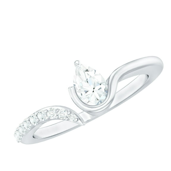 Rosec Jewels Teardrop Promise Ring - 5X7 MM Pear Shaped Diamond Ring (Lab Grown, EF-VS Grade), 925 Sterling Silver, US 4.00