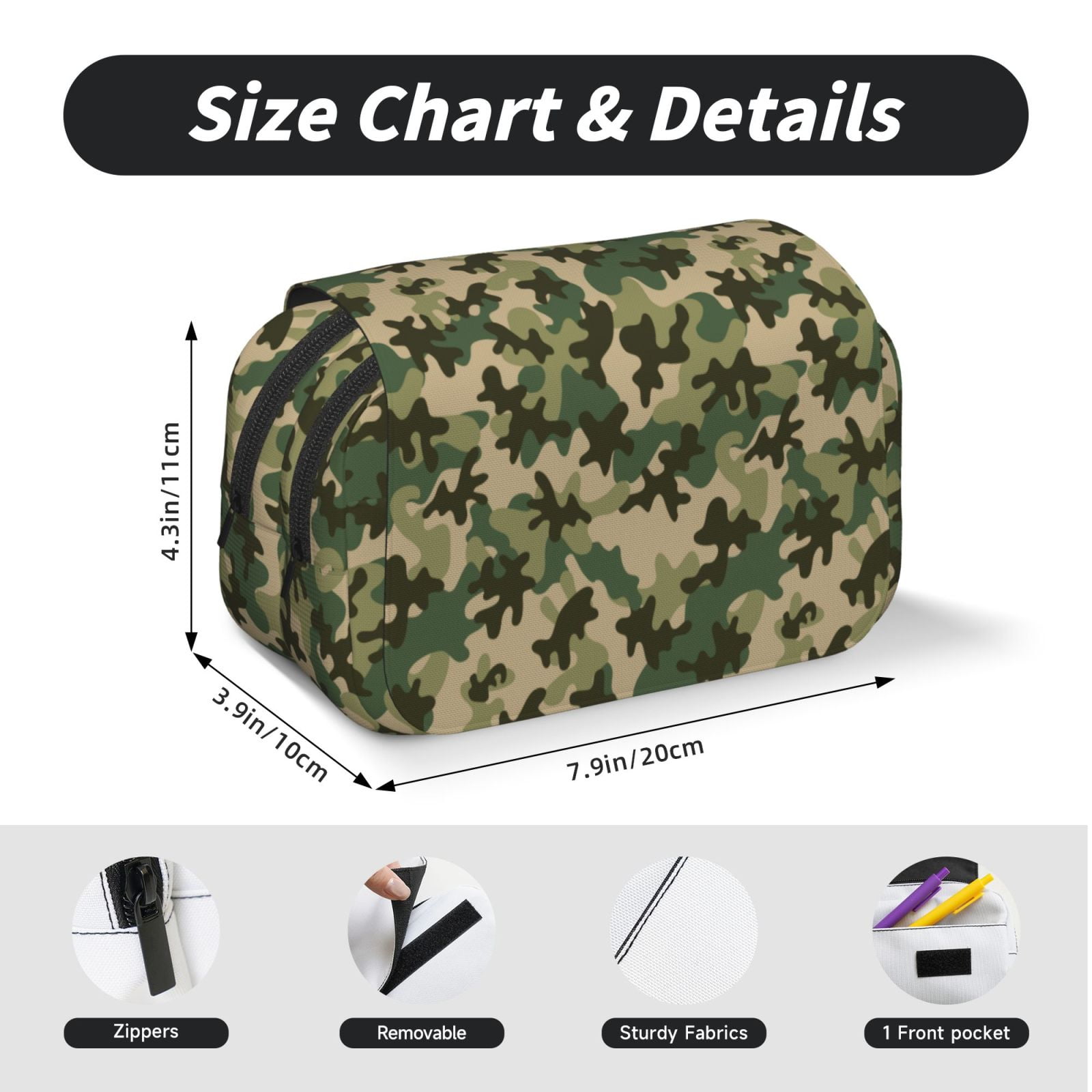 Rateoe Camouflag Pattern Double Clamshell Pen Case, Storage Organizer with Two Zipper Compartments– Holds Up to 50 Pencils & Pens