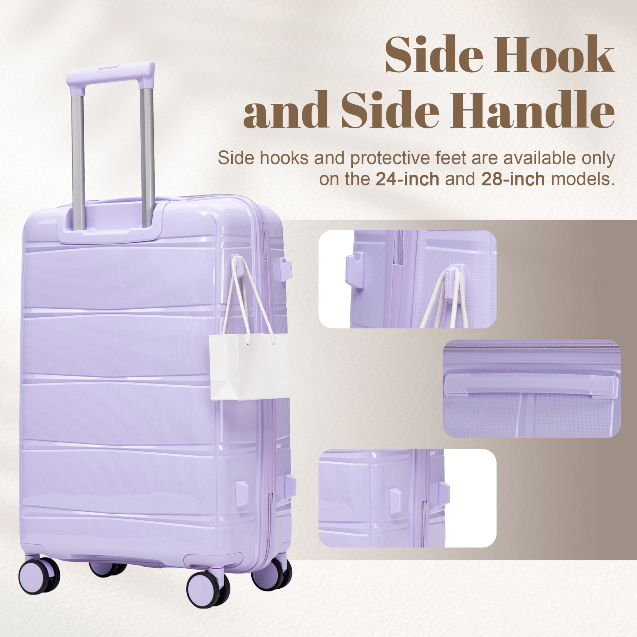 GDF Studio 3-Piece 20"/24"/28" PP Hardshell Travel Luggage Set with Spinner Wheels & Combination Lock, Purple