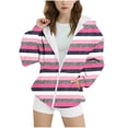 thumbnail image 2 of AUNVITO Girls 4-15Y Fleece Hooded Jacket Striped Print Casual Sporty Winter Warm Lightweight Elastic Cuffs Cozy Pullover, 2 of 5