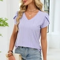 thumbnail image 4 of Htigea Womens V Neck Tops Textured Petal Short Sleeve Blouse Summer T-Shirts Casual Business Tunic Blouse Purple XXL, 4 of 8