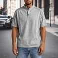 thumbnail image 3 of JTieacloth Men's T-Shirts Casual Button Down Stand Collar Short Sleeved Shirt T Shirt(Gray,S), 3 of 6