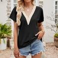 thumbnail image 4 of Luwomo T Shirts Womens Summer Lace Trimmed Solid Color Short Sleeve V Neck Loose Tee Regular Blouses, 4 of 9