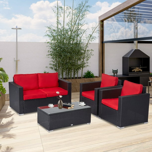 Kinbor 4pcs Outdoor Patio Furniture Pe Rattan Wicker Rattan Sofa