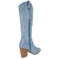 thumbnail image 3 of Top Moda Women Knee High Boots Block High Heels Rhinestone Bling Glitter Side Zipper Pointed-Toe IMOGEN-38 Blue Denim 8, 3 of 5