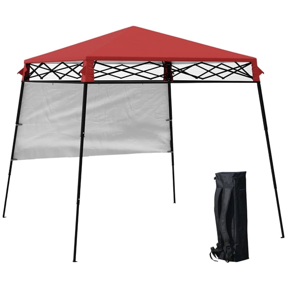 Outsunny 7' x 7' Garden Foldable Pop Up Gazebo Tent with Backpack & Adjustable Legs Outdoor Party Canopy, Red & Black