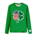 thumbnail image 4 of St. Patrick's Day T-Shirt for Women American Flag Shamrock Graphic Crewneck Long Sleeve Relaxed Fit Holiday Festive Tee Irish Clover Graphic Top, 4 of 6