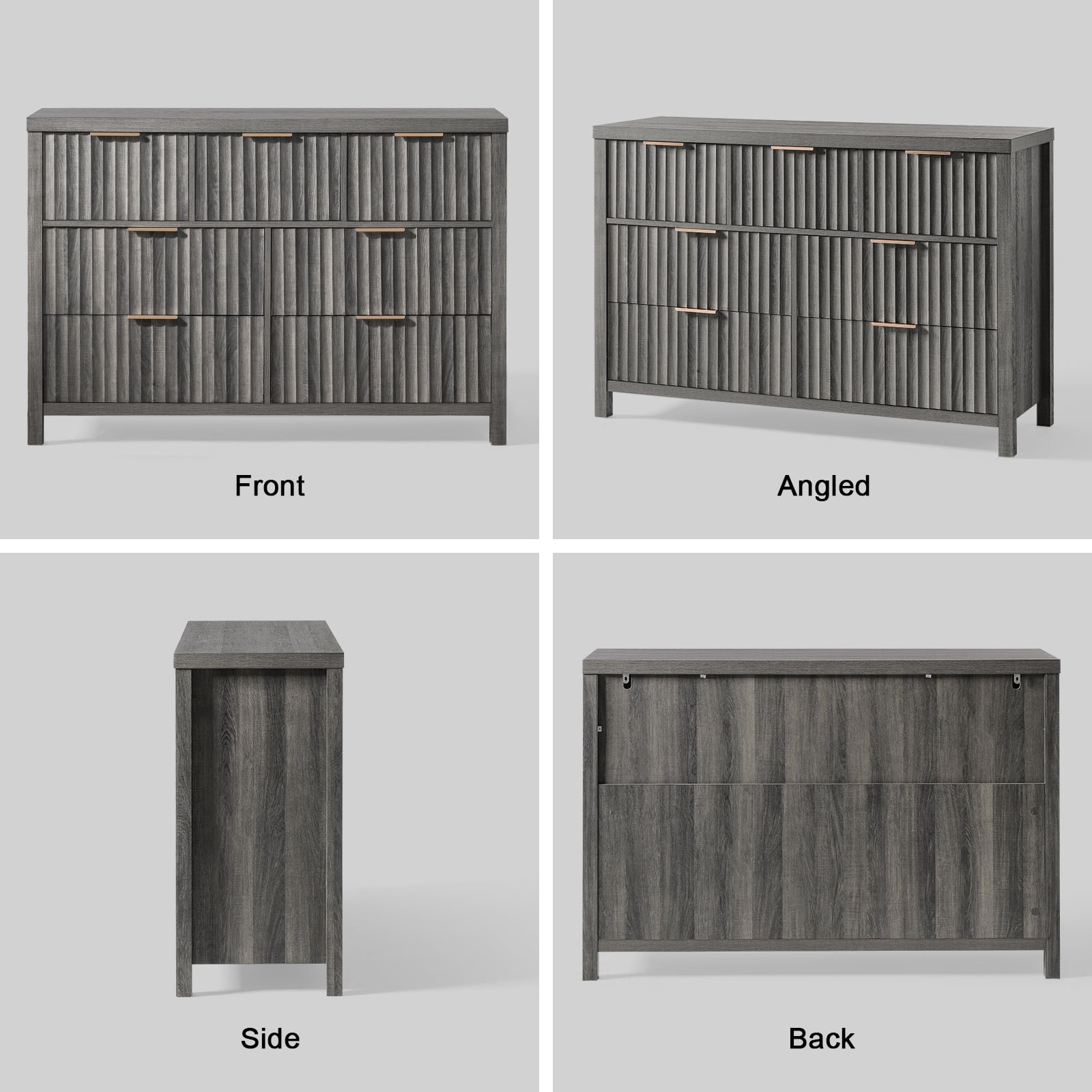 OAKHAM 7 Drawer Dresser, Fluted Wide Chest of Drawers for Bedroom Living Room, Midnight Oak