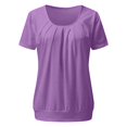 thumbnail image 3 of Tshirt Women Women's Round Neck Solid Color Pleated Short Sleeved Casual T-shirt, 3 of 5