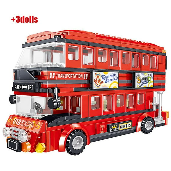 398pcs Brt Double Deck Bus Building Blocks Red Bus City School Car Bricks Enlightenment Toys For Kids
