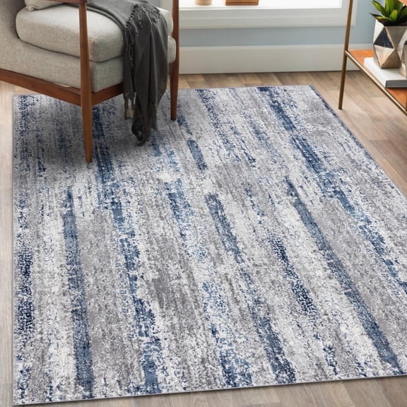 Luxe Weavers Modern Striped 8x10 Area Rug Blue Distressed Abstract Carpet