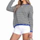 thumbnail image 2 of Suéteres de Mujer de Larga, Cuello Redondo, Rayas de Colores, Suéteres Casuales de Punto Negro y Azul S, 2 of 9