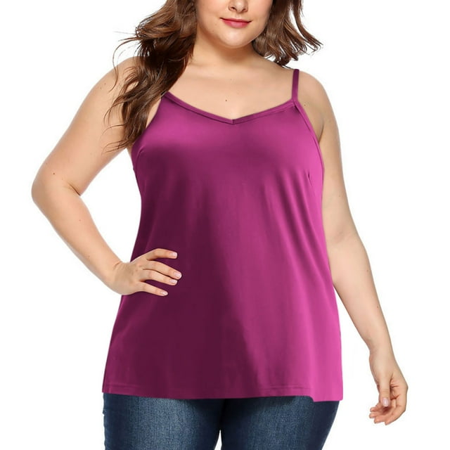 ohmzyzo Womens Plus Size Tank Tops V Neck Sleeveless Cami Adjustable Spaghetti Strap Camisole Summer Basic Tank Shirts