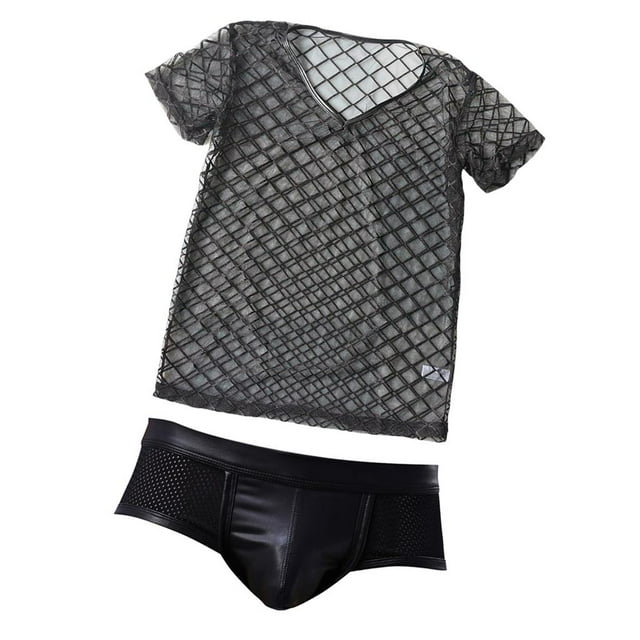 Camiseta Mesh Sheer para hombre Camiseta interior ajustada para hombre Tops Shorts Underpants