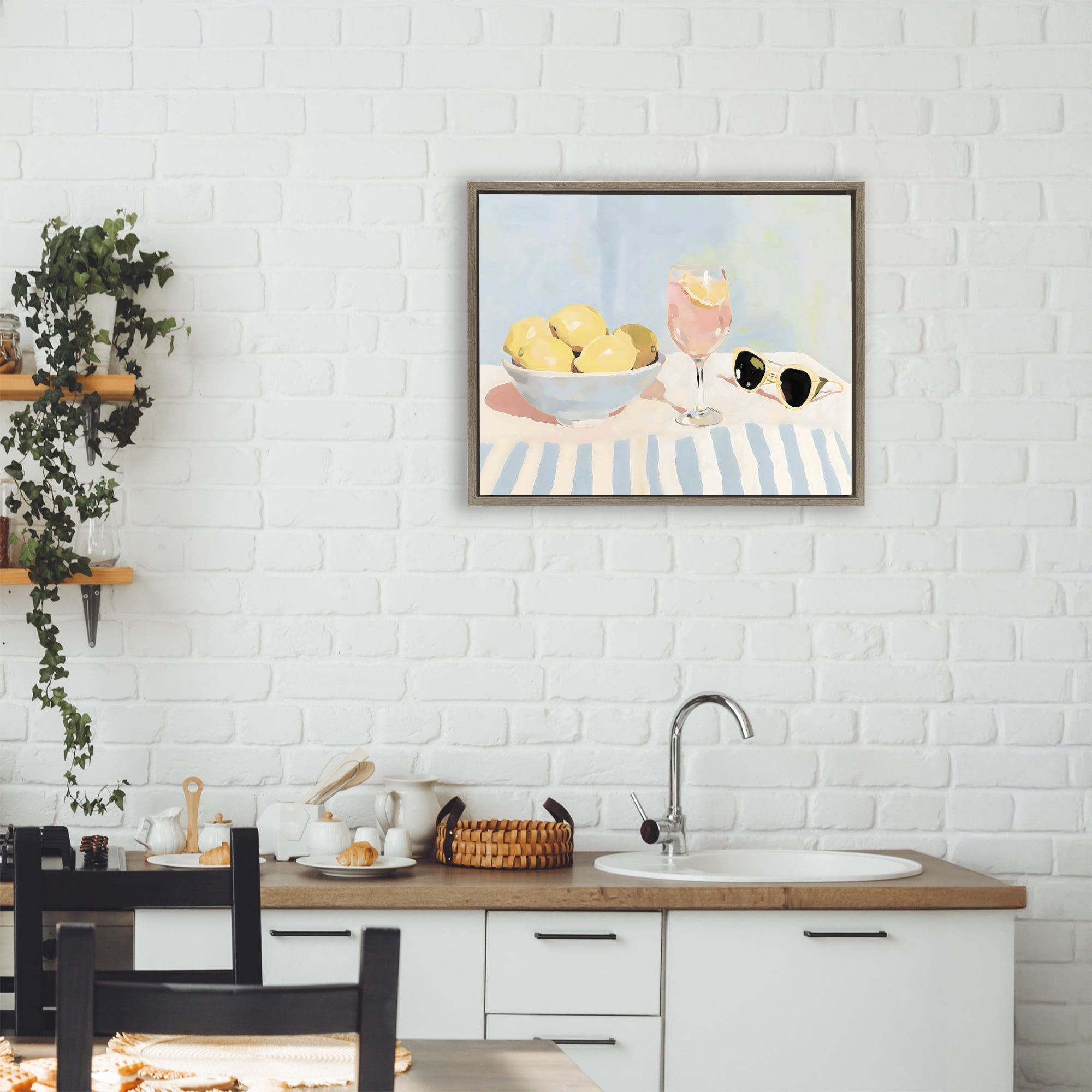 Stupell Industries Aperol & Summer Lemons Brown Framed Floater Canvas Wall Art, design by Sisi and Seb