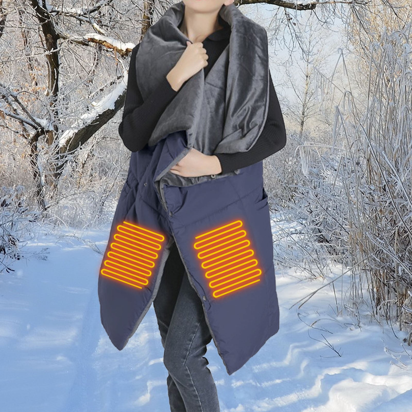 Audhol Winter Shawl Wraps Usb Heated Blanket Heating Shawl Battery Heated Throw With 6 Heating Levels Warming Wrap For Home Office Washable Tassels Open Front Capes Blue One Size