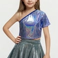 thumbnail image 2 of XMMSWDLA Playtime Outfit Tee‌ Kids Shiny Dancewear Fashion Girls Party Glittering Children Clothing for Performance Jazz Dance Costume Blue Lightweight Summer Tee‌, 2 of 4