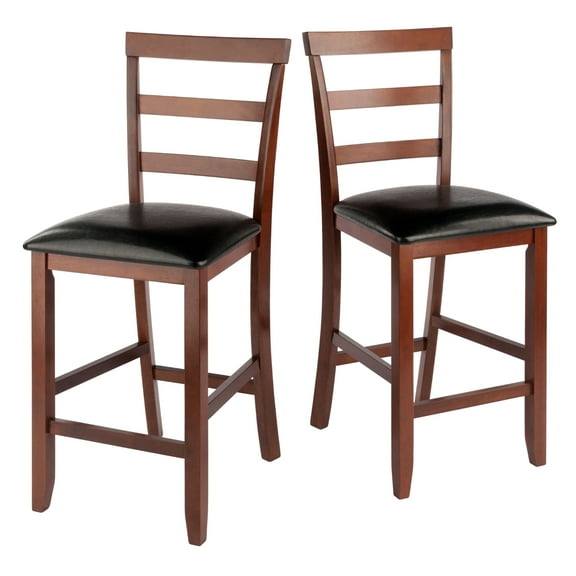 Contemporary Home Living 2 Piece Walnut Brown and Black Cushioned Ladder Back Counter Stools 40.5"