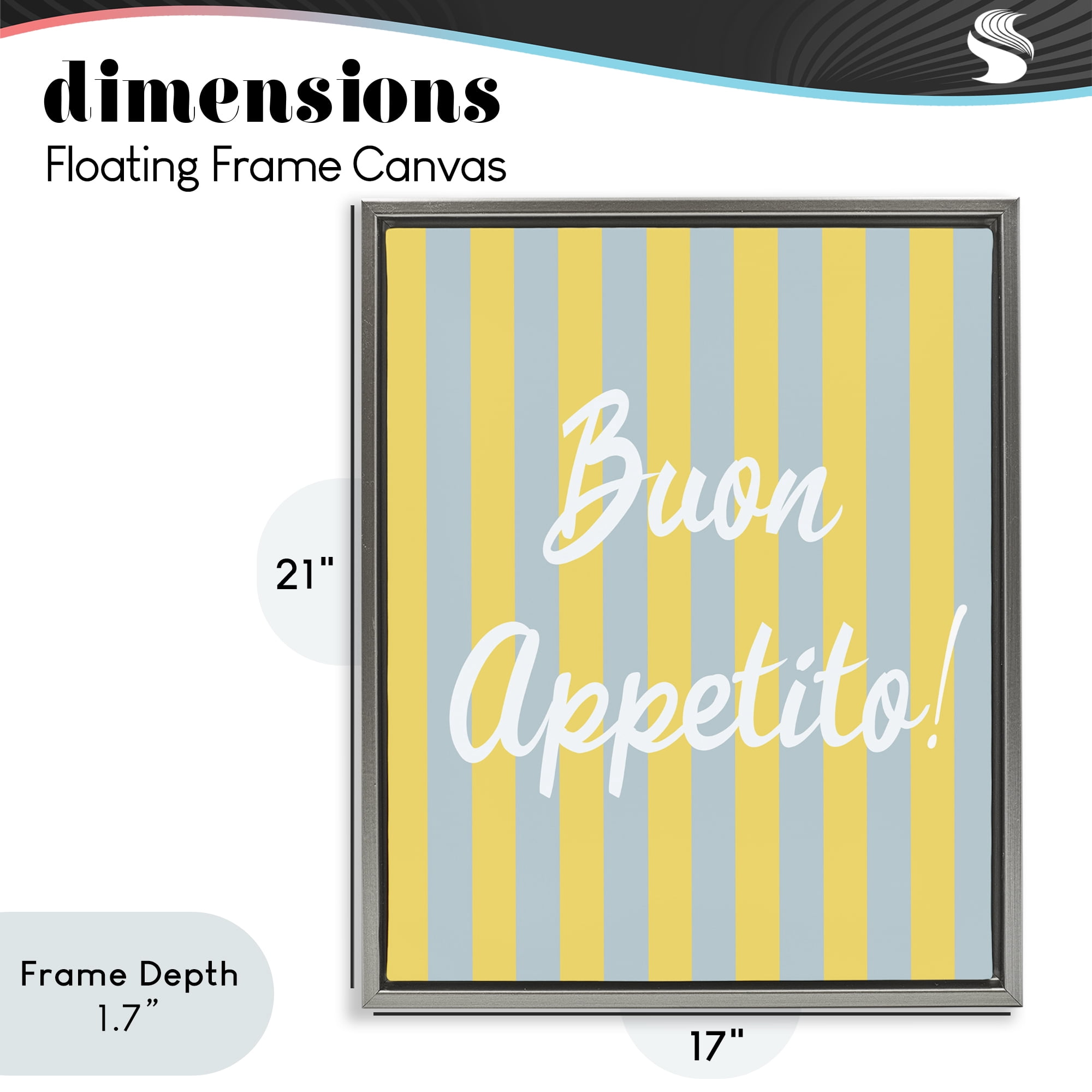 Stupell Industries Buon Appetito Blue Yellow Stripes Gray Framed Floater Canvas Wall Art, design by SD Graphics Studio