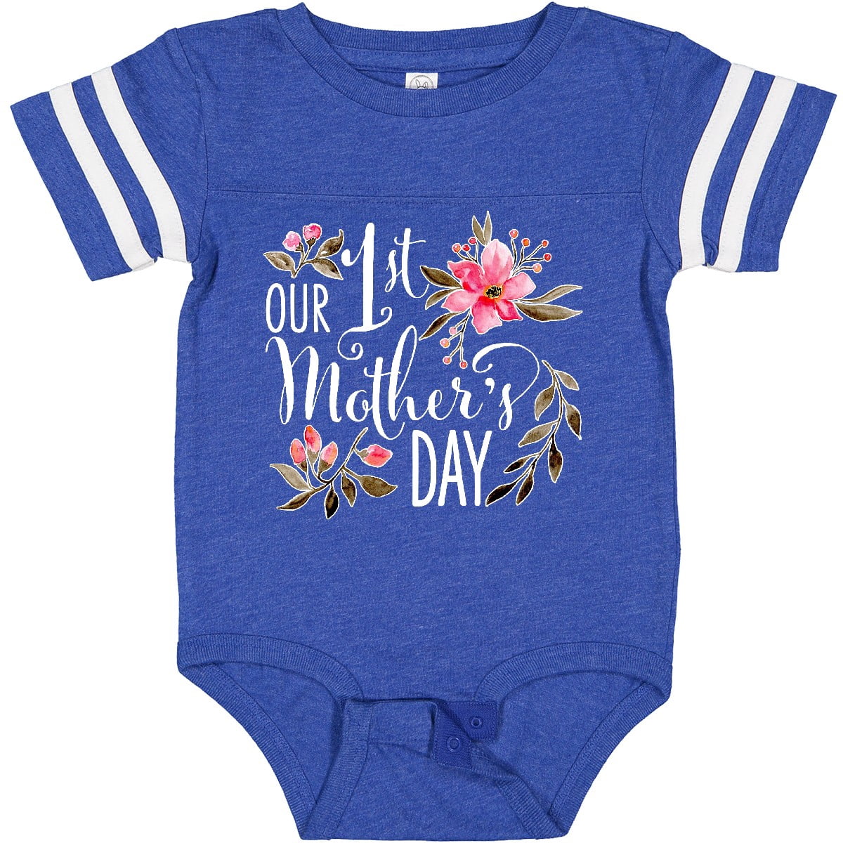 Inktastic Our First Mother's Day Pink Flowers Boys or Girls Baby Bodysuit