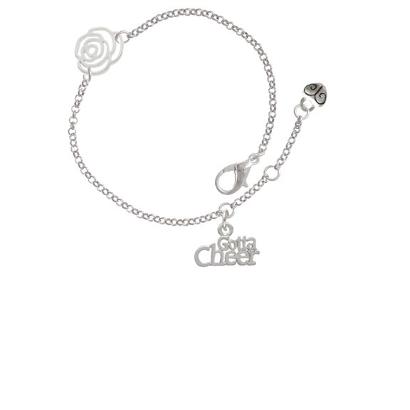 Delight Jewelry Silvertone Gotta Cheer Silver-tone Rose Link Chain Bracelet, 6.25" 1.75" Extender