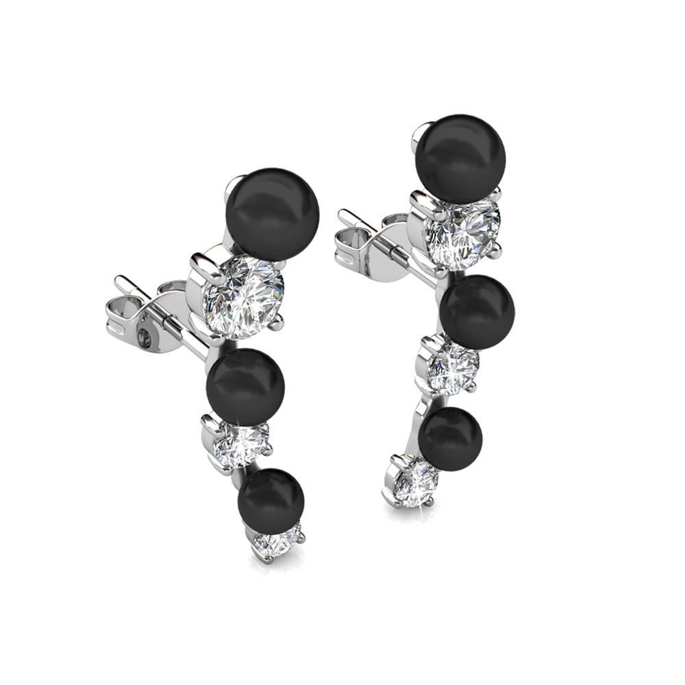 Cate & Chloe Juniper 18k White Gold Plated Wrap Earrings with Swarovski and Black Beads for Women