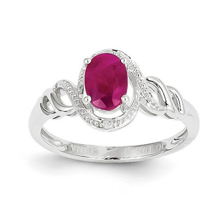 10k White Gold 6x4mm Oval Genuine Ruby Diamond Ring