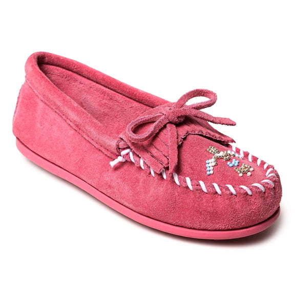 Minnetonka Children's Thunderbird Animikii Suede Beaded Moccasins, Pink 7 Little Kid