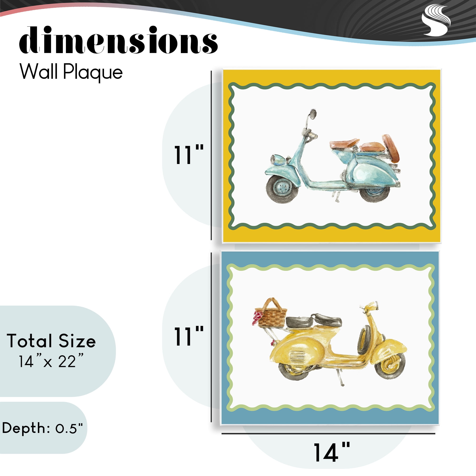 Stupell Industries Wavy Bordered Scooters 2 Piece Wall Plaque Art Set, design by Lanie Loreth