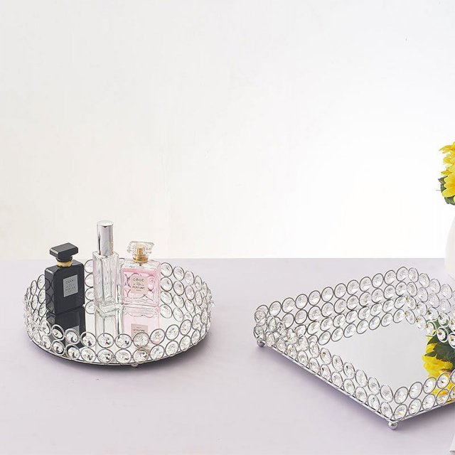 Bandeja de metal Bandeja de almacenamiento de hierro de estilo europeo Bandeja decorativa de cristal para cosméticos Adornos ligeros de lujo