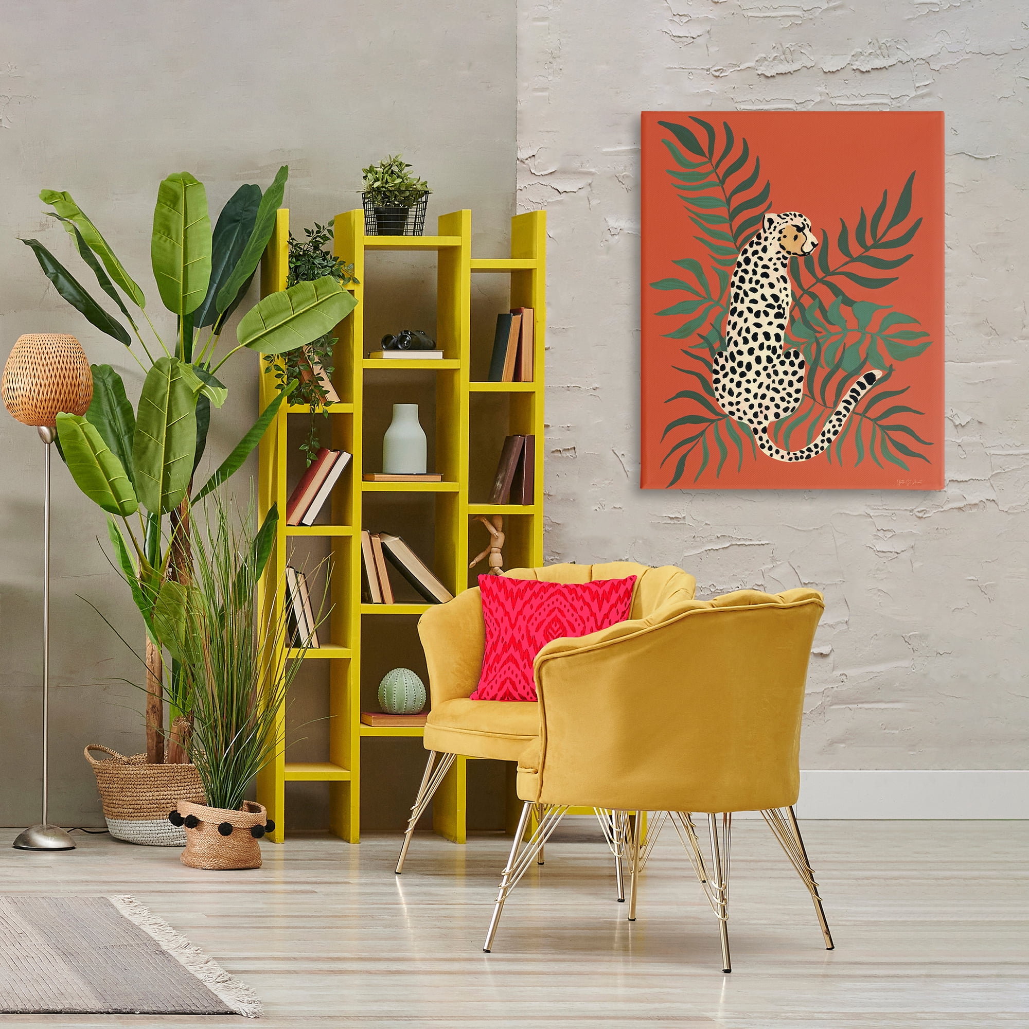 Stupell Industries Leopard & Palm Leaves Animals & Insects Painting Gallery Wrapped Canvas Art Print Wall Art, 30 x 40