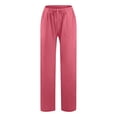 thumbnail image 4 of oiangi Boho Pants for Women Summer Cotton Linen Trousers Drawstring Elastic Waist Beach Pant with Pockets Watermelon Red M, 4 of 5