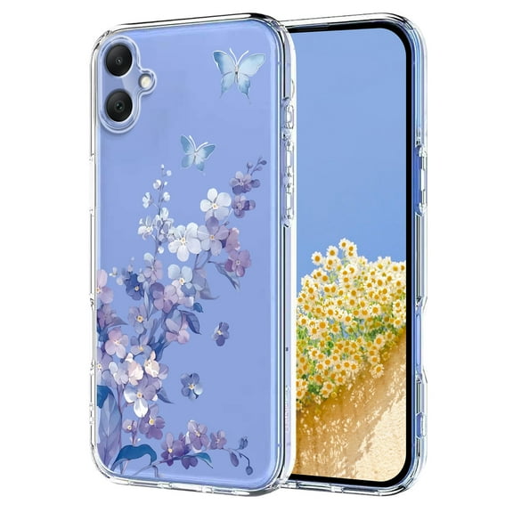 Compatible with Samsung Galaxy A06 Case Clear with Flower Design, Cute Soft Silicone TPU Floral Aesthetic Women Girls Transparent Protective Shockproof Anti-Scratch Anti-Yellow Phone Cover, A
