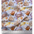 thumbnail image 1 of Soimoi Blue Japan Crepe Satin Fabric Crab,Shell & Coral Ocean Print Fabric by the Yard 42 Inch Wide, 1 of 1