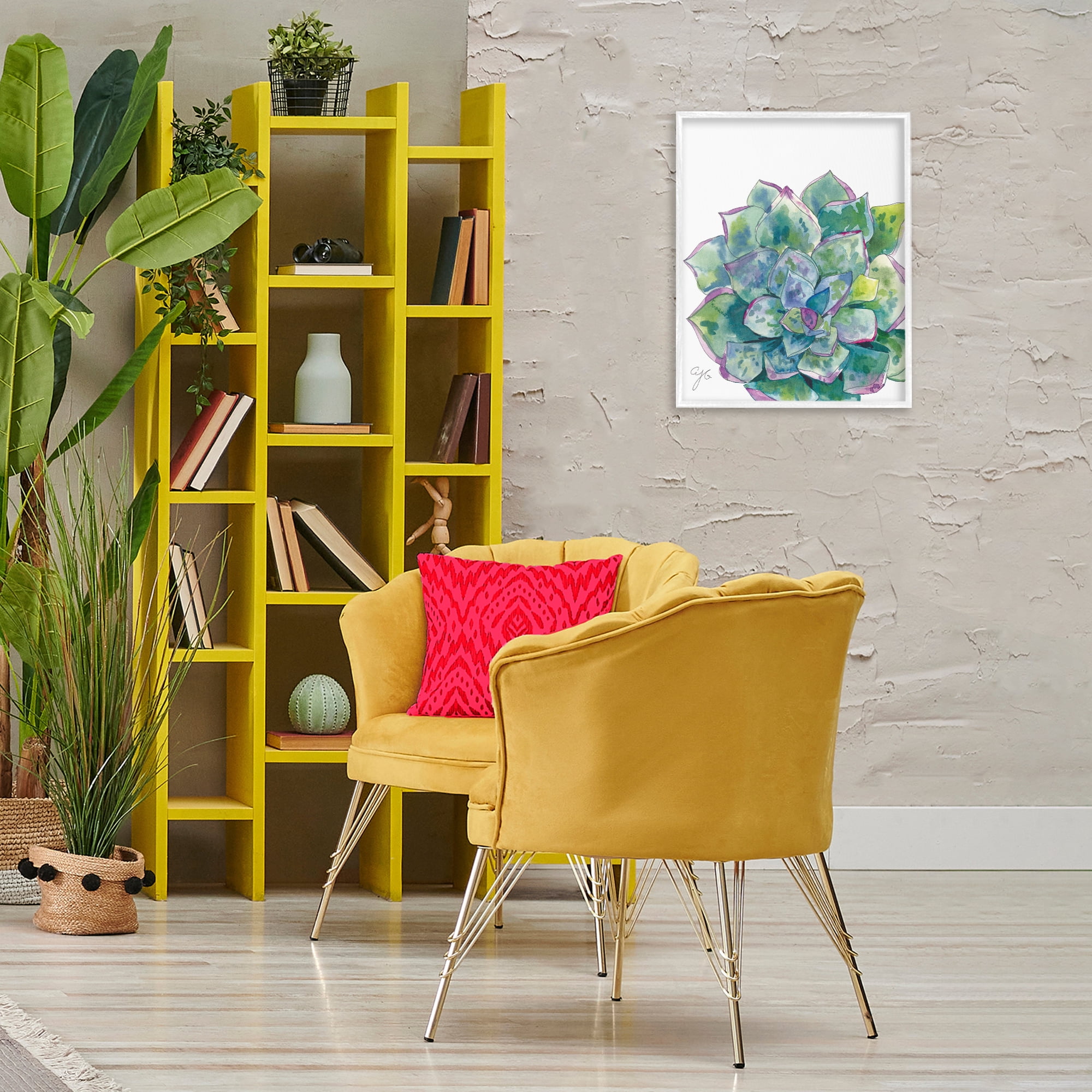 Stupell Industries Abstract Succulent Watercolor Botanical & Floral Painting White Framed Art Print Wall Art, 16 x 20