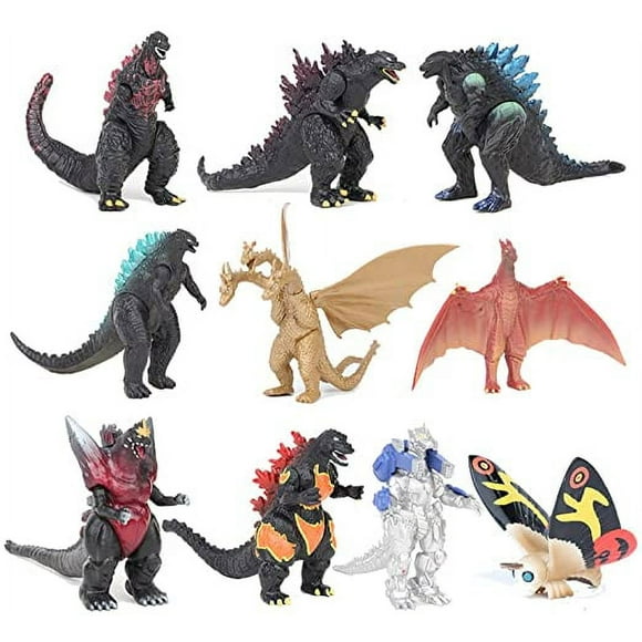 Set Of 10 Toys, Movable Joint Action Figures, King Of The Monsters Vs Kong Mini Dinosaur Mothra Imago Burning Heisei Mecha Ghidorah Playsets Kids Birthday Cake Toppers Pack