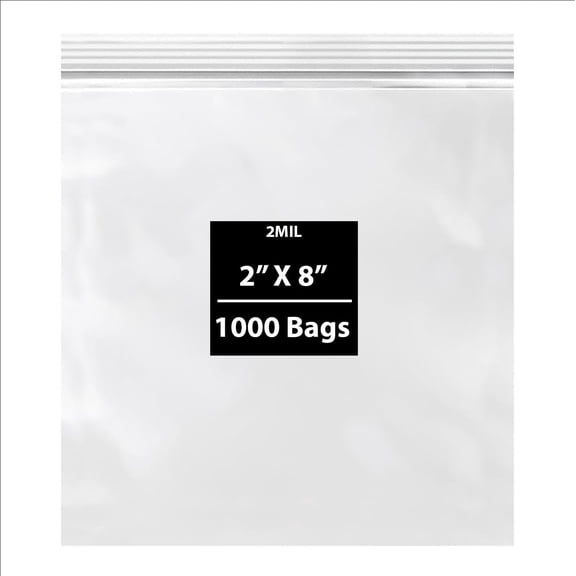 Reclosable Poly Bags 2x8 & (1000 Bags) - 2 Mil Clear Plastic with Resealable Lock Seal Zipper | Durable Poly Baggies | Resealable Zip Top Lock For Jewelry, Storage, Packaging & Shipping
