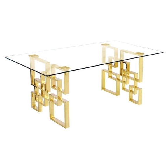 79" x 40" Rectangular Glass Top Dining Table with Gold Stainless Steel Base