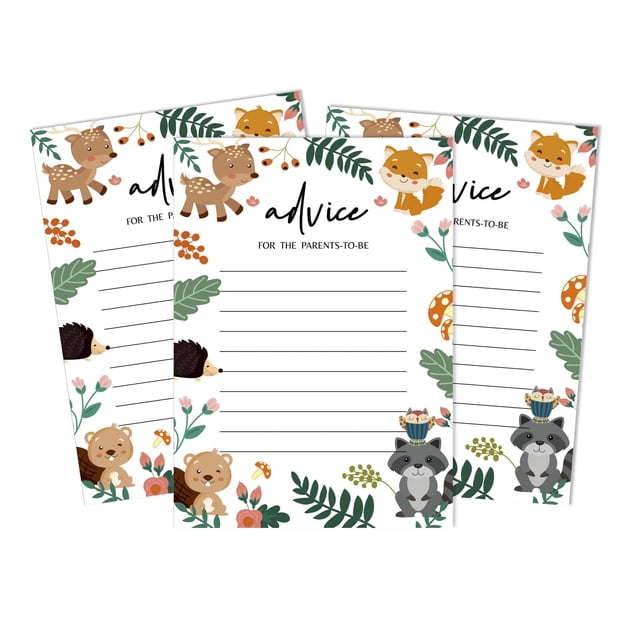 Inkdotpot 50Advice CardsNew ParentsFor Baby Shower Game Floral & Animals Party SuppliesGender Neutral Advice For New Mom & Dad