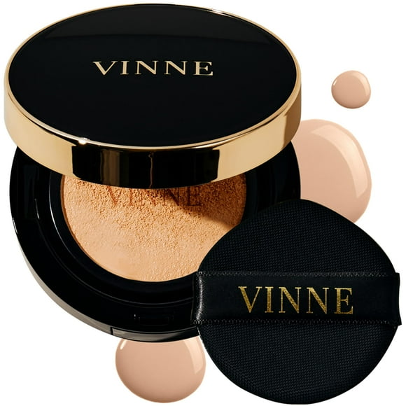 VINNE Korean Cushion Foundation Lightweight Essence Makeup Natural and Dewy Finish 12-Hour Lasting Effect 0.42 Oz - #23 Natural Beige (Refill Not Included)